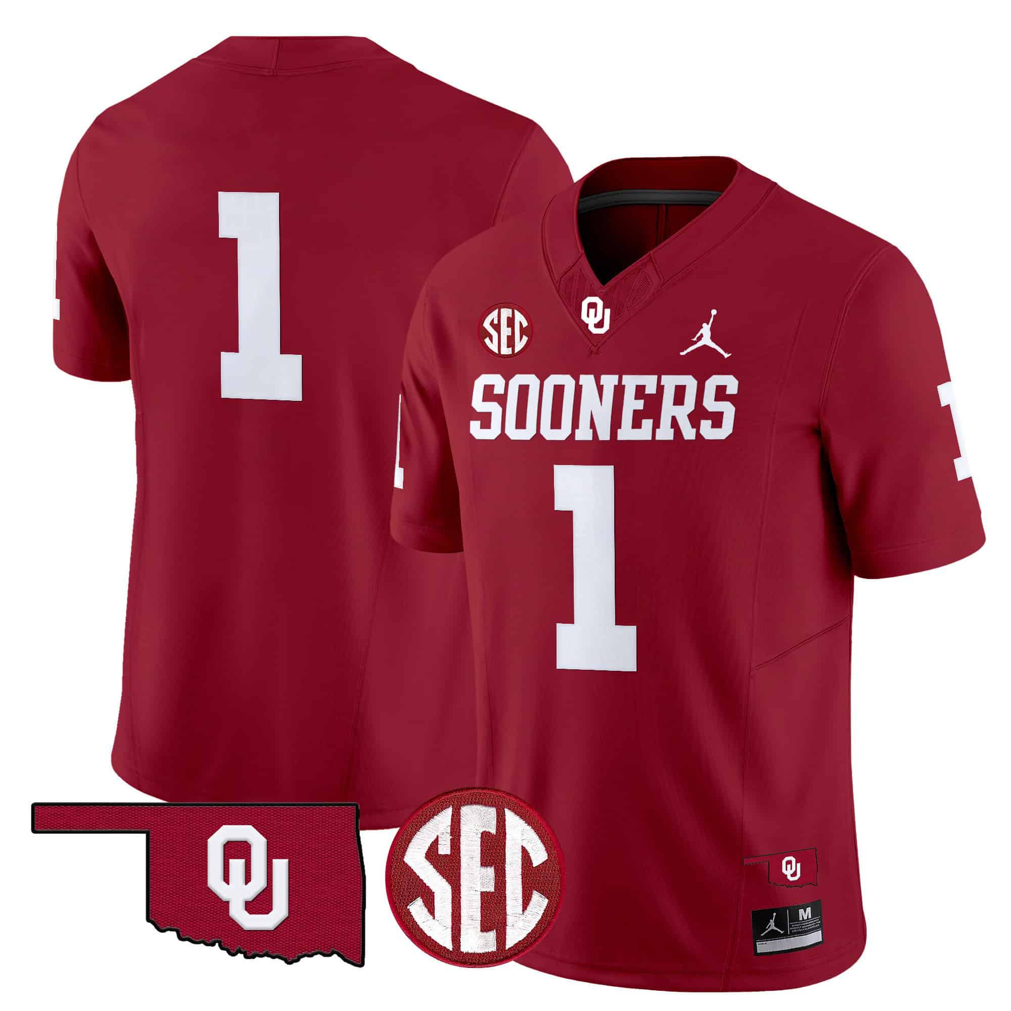 Men Oklahoma Sooners 1 No Name Red 2024 Vapor Limited NCAA Jersey style 1